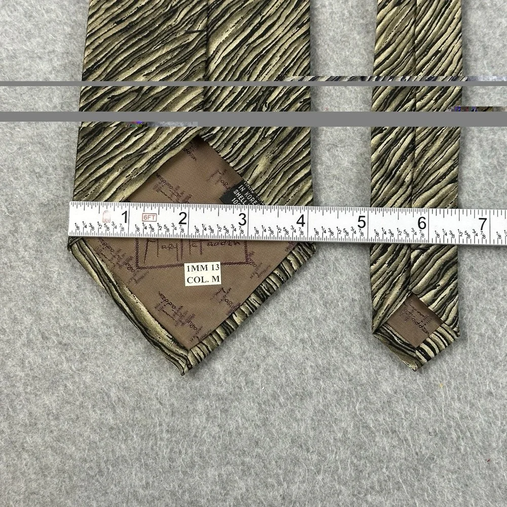 Vintage Mary McFadden Silk Tie Gold Black Zebra Abstract Designer Necktie 58x4